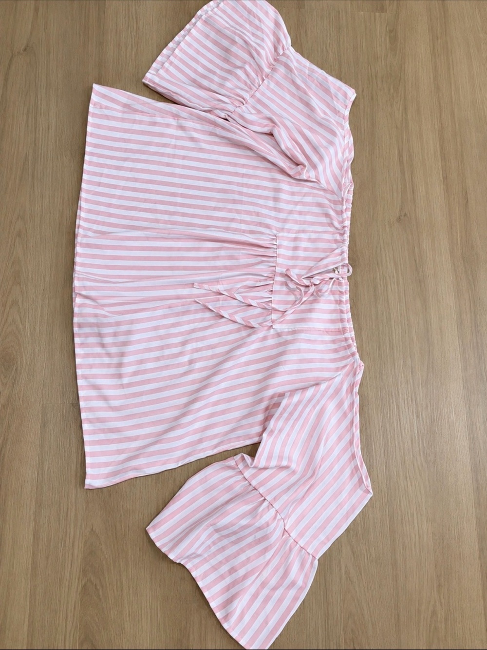 Women's Pink Striped Off-Shoulder Blouse with Tie